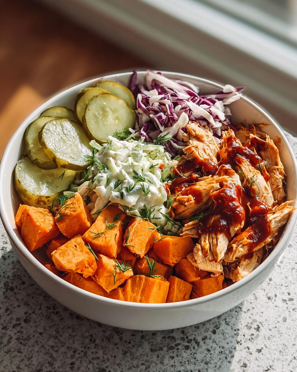 Bbq Chicken Bowls With Sweet Potatoes, Coleslaw, And Pickles - Detail 1