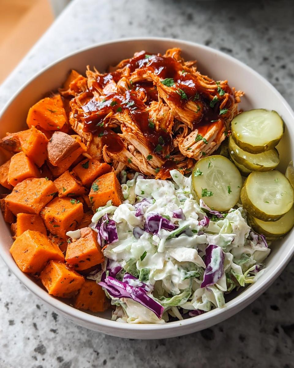 Bbq Chicken Bowls With Sweet Potatoes, Coleslaw, And Pickles - Detail 2
