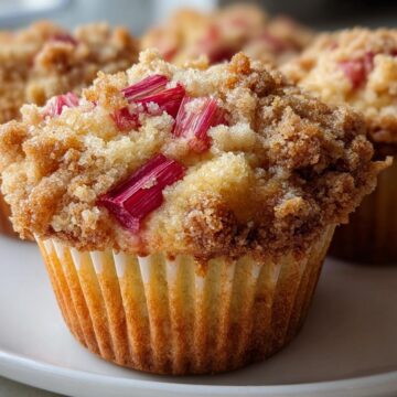 Buttery Rhubarb Streusel Muffins
