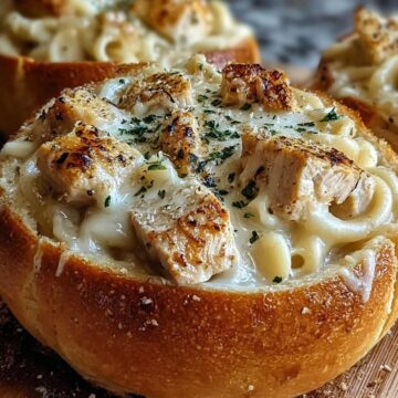 Chicken Alfredo Garlic Bread Bowls