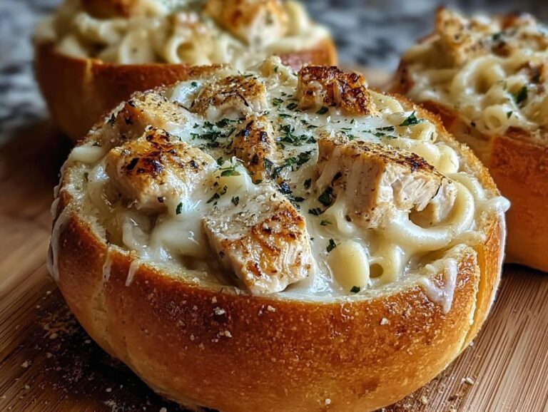 Chicken Alfredo Garlic Bread Bowls