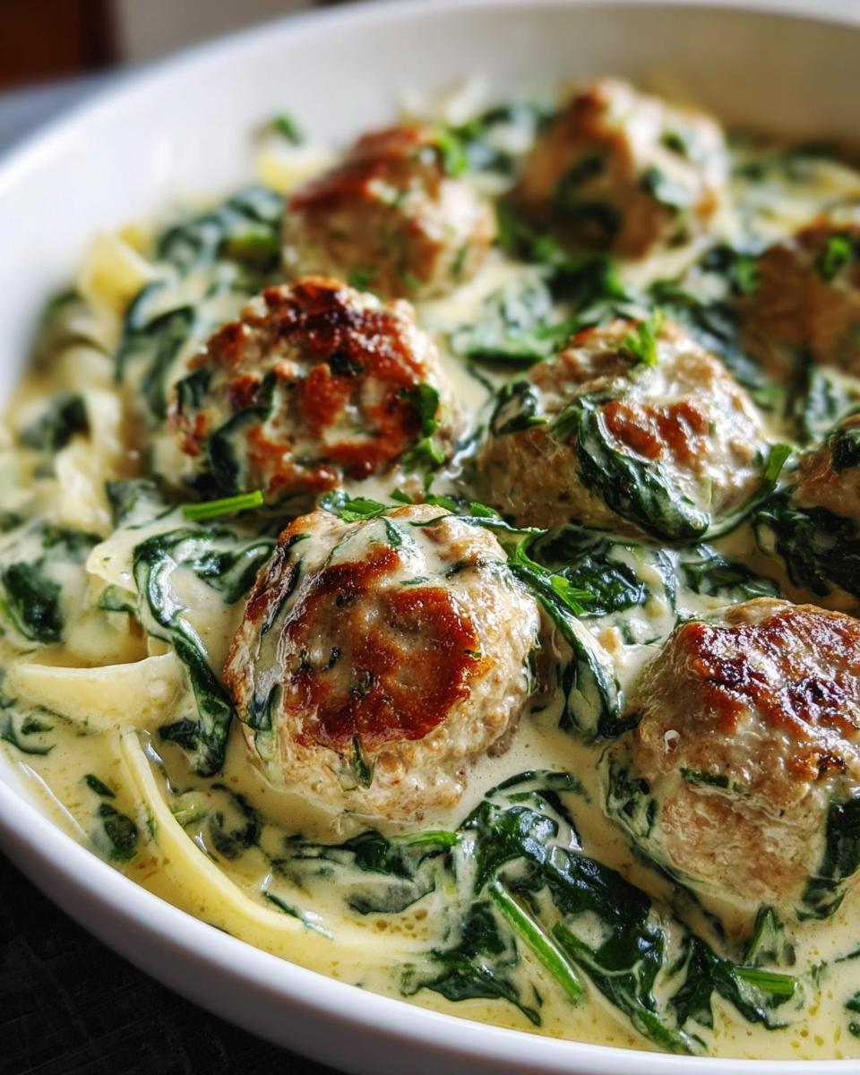 Chicken Ricotta Meatballs In Spinach Alfredo Sauce - Detail 1