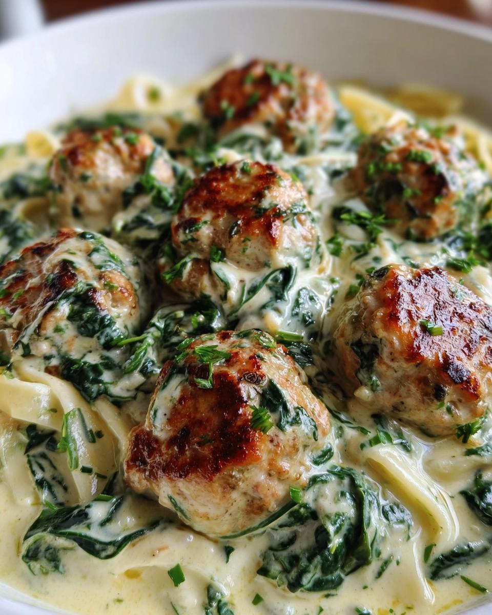 Chicken Ricotta Meatballs In Spinach Alfredo Sauce - Detail 2