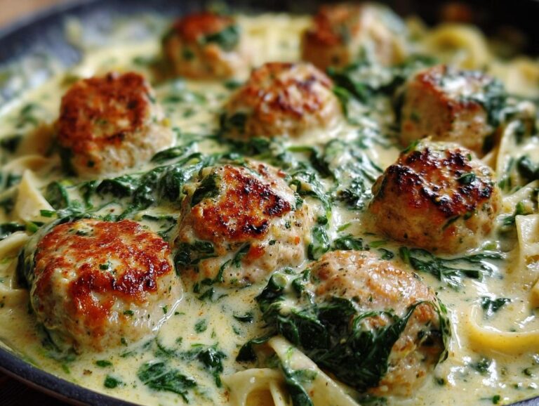 Chicken Ricotta Meatballs In Spinach Alfredo Sauce