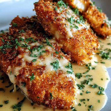 Crispy Parmesan Chicken With A Rich Garlic Sauce