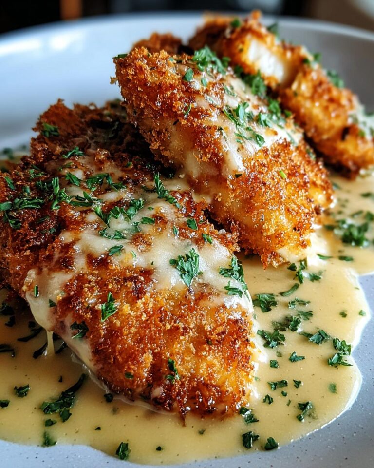 Crispy Parmesan Chicken With A Rich Garlic Sauce