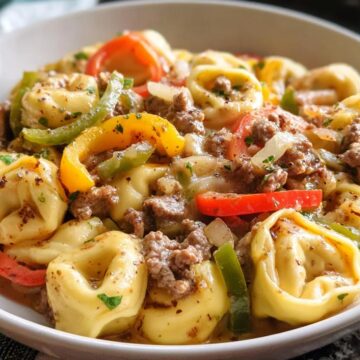 Crock Pot Cheesesteak Tortellini