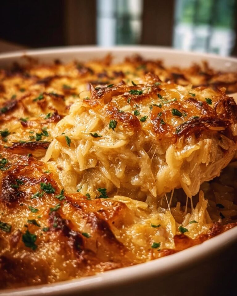 French Onion Chicken Orzo Casserole