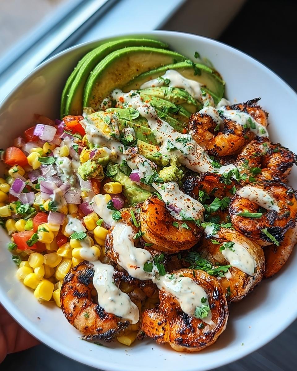 Grilled Shrimp Bowl With Avocado, Corn Salsa &Amp; Creamy Garlic Sauce - Detail 1