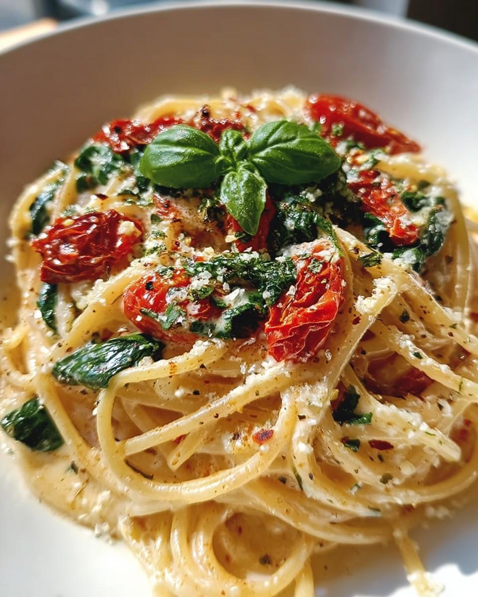 One Pot Creamy Tuscan Garlic Spaghetti - Detail 1