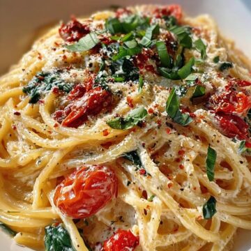 One Pot Creamy Tuscan Garlic Spaghetti