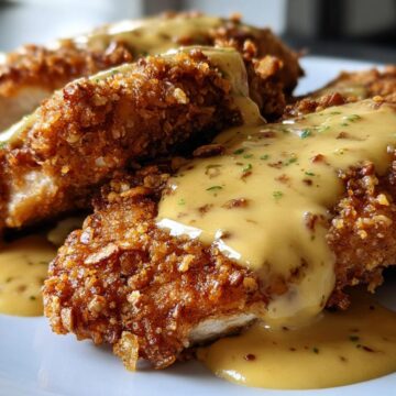 Pretzel Chicken With Mustard-Cheddar Sauce