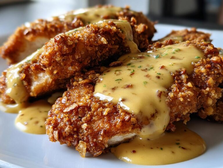 Pretzel Chicken With Mustard-Cheddar Sauce