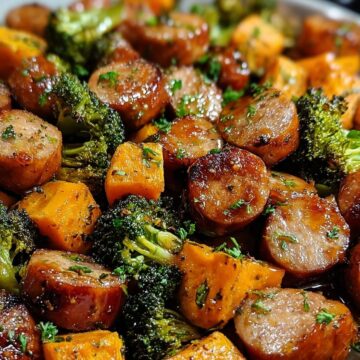 Sheet Pan Sausage And Sweet Potatoes With Honey Garlic Sauce
