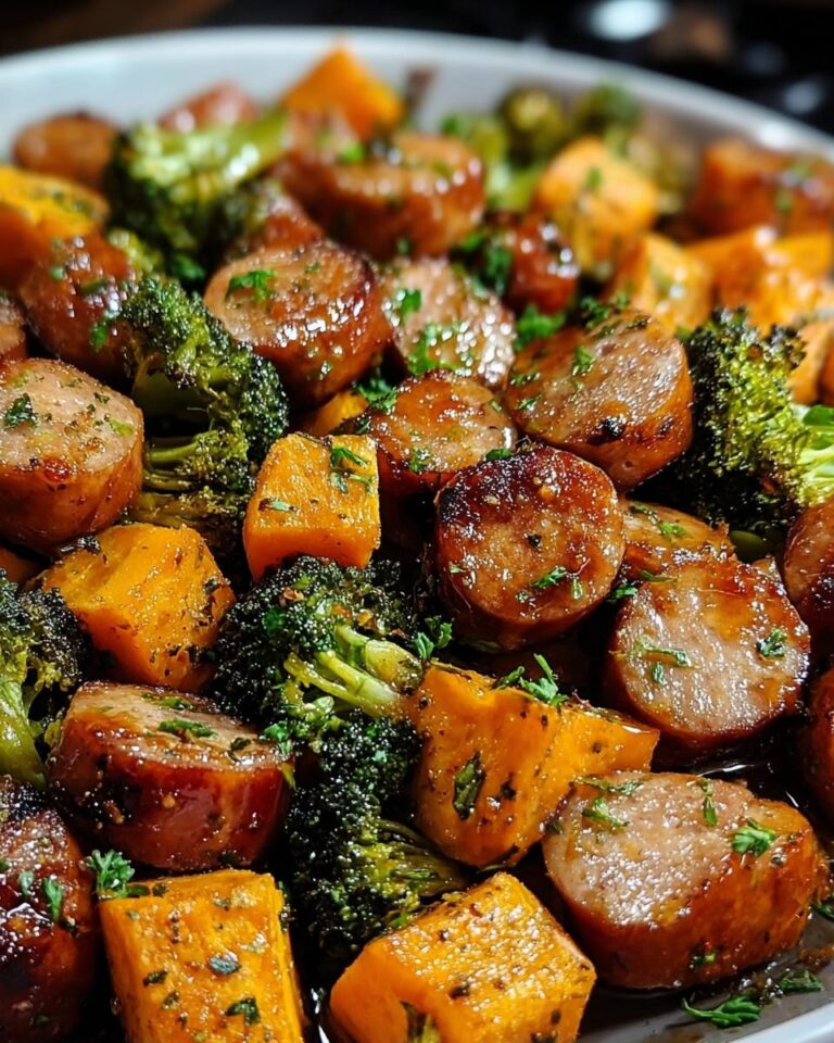 Sheet Pan Sausage And Sweet Potatoes With Honey Garlic Sauce