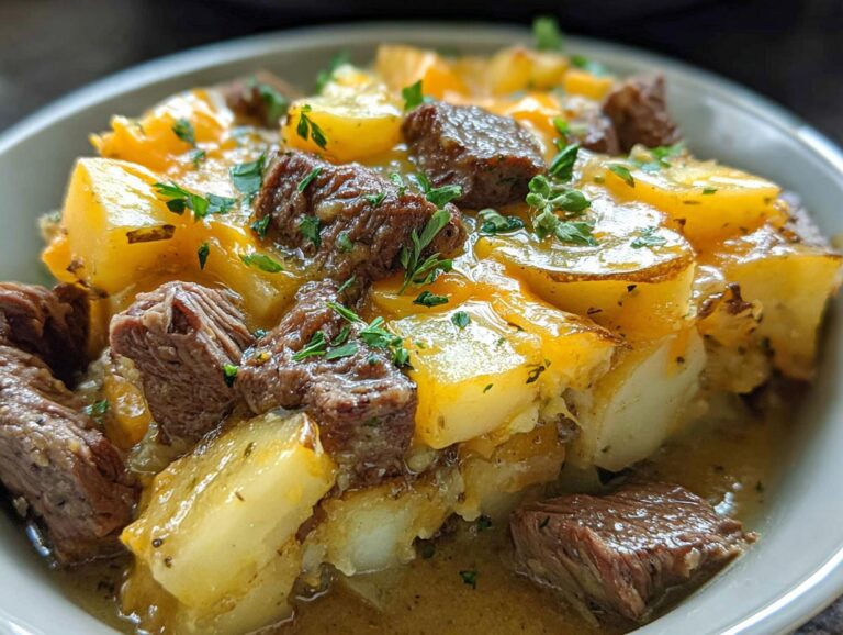 Slow Cooker Steak And Cheddar Potato Casserole