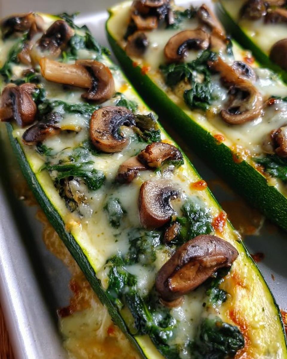 Spinach, Mushroom, And Ricotta Stuffed Zucchini Boats - Detail 1