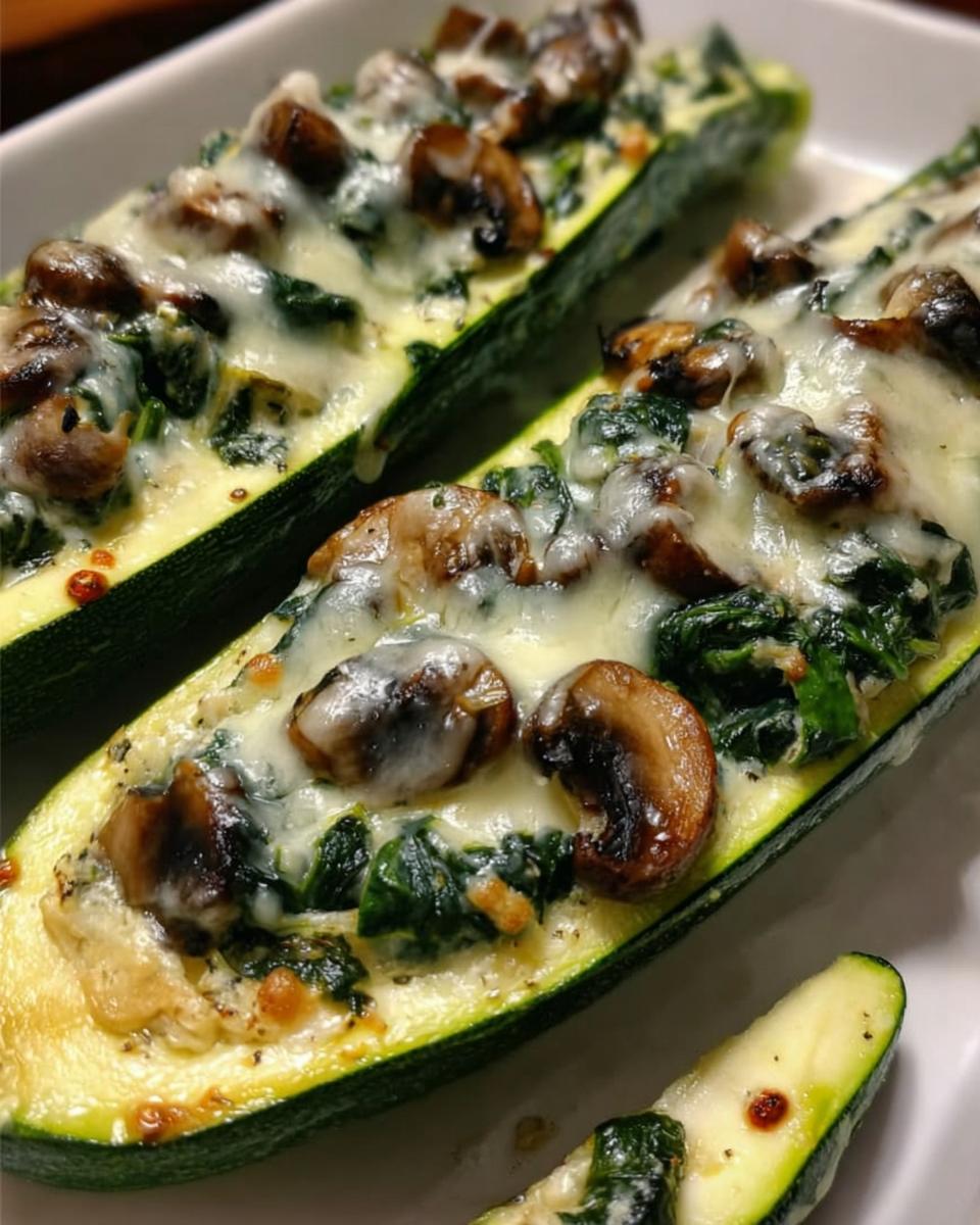 Spinach, Mushroom, And Ricotta Stuffed Zucchini Boats - Detail 2