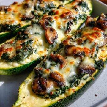 Spinach, Mushroom, And Ricotta Stuffed Zucchini Boats