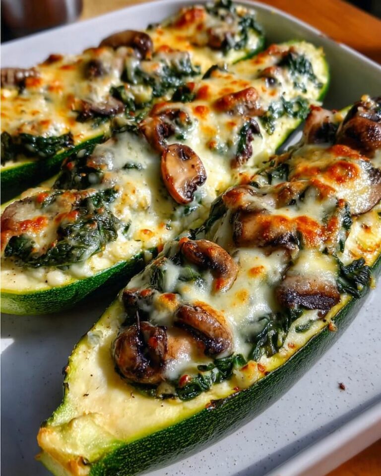 Spinach, Mushroom, And Ricotta Stuffed Zucchini Boats
