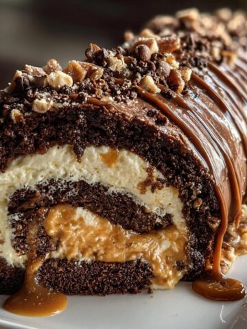 Turtle Caramel Chocolate Cake Roll