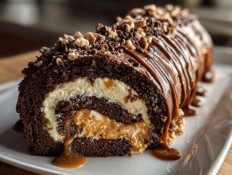 Turtle Caramel Chocolate Cake Roll